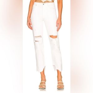 Free People Women Straight Legs Distressed Ripped Jeans Size 28 White